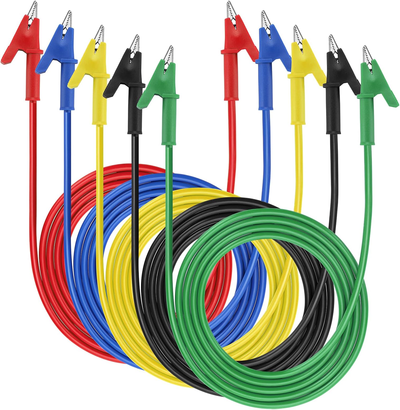 Sumnacon 5Pcs Dual Ended Alligator to Alligator Clips, 15A Alligator Clip Leads with Insulators Clips, 5 Colors 6.56/2m Flexible Alligator Clip Wires for Electrical Testing