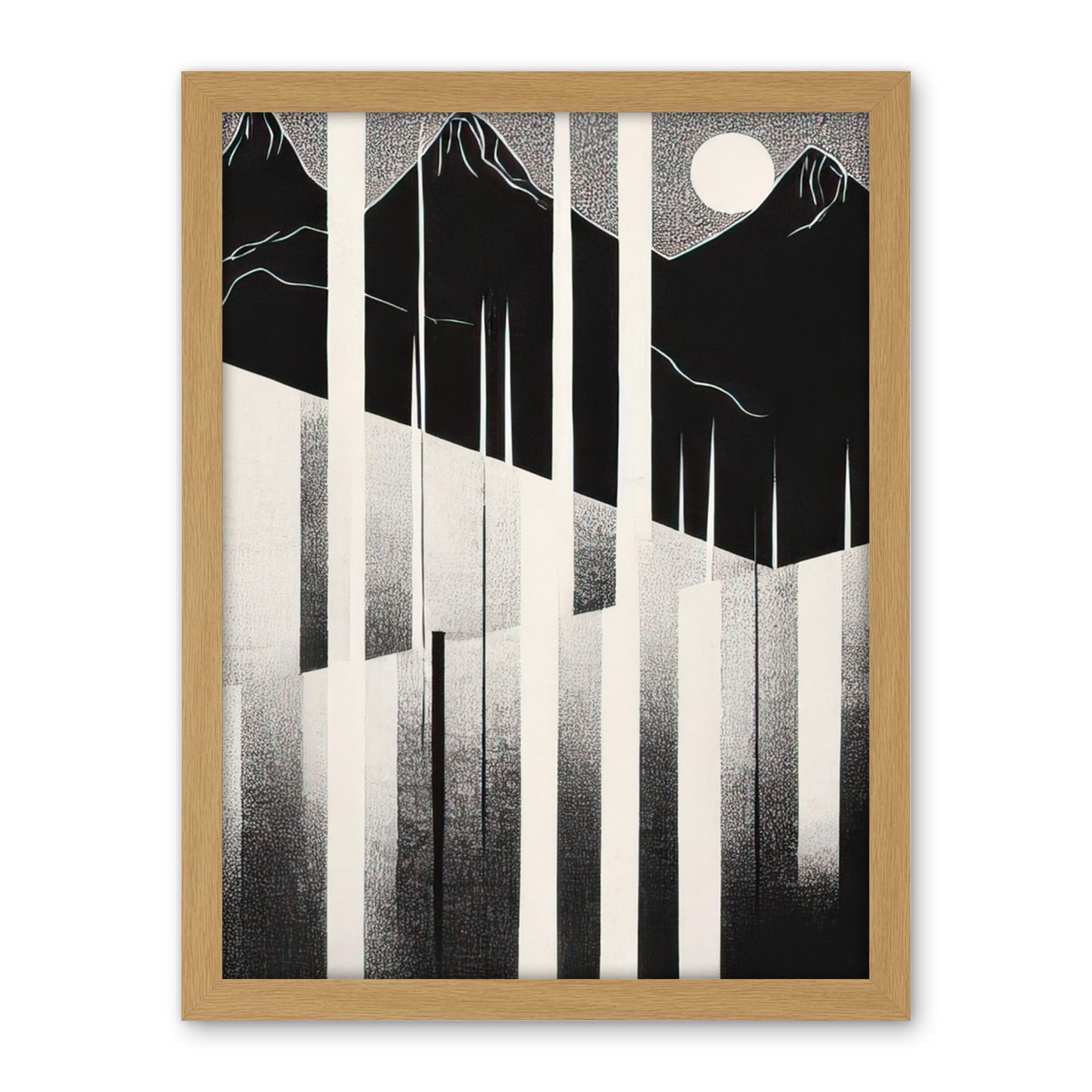 Artery8 Abstract Mountain Landscape Lake Sunrise Linocut Artwork Framed Wall Art Print 18X24 Inch