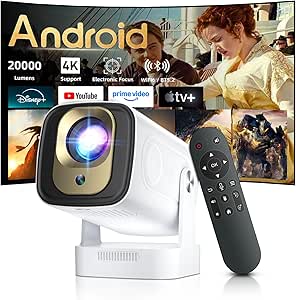 Mini Projector 4K,1080P Full HD,20000LM Brightness,Auto Focus/Keystone,250''Big Screen,Built-in apps,5G WiFi 6 Bluetooth 5.4,Short Throw Portable Projector for Bedroom/Outdoor/Phone