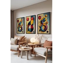 Zestia Siyah  er eveli 3 l  Tablo Seti Soyut Geometrik Renkler   Retro Stil Oturma Odas  Set 30005, 30 x 40