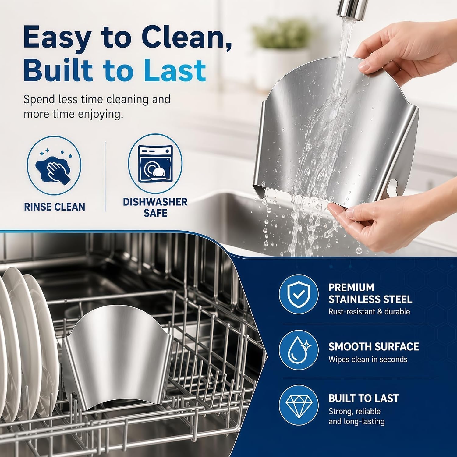Stainless Steel Pouring Chute Compatible with KitchenAid Stand Mixer Metal Bowls, No-Spill Splash Guard Pour Shield for 4.5, 5, and 6 Qt Bowls, Easy Flour and Liquid Guide, Dishwasher Safe