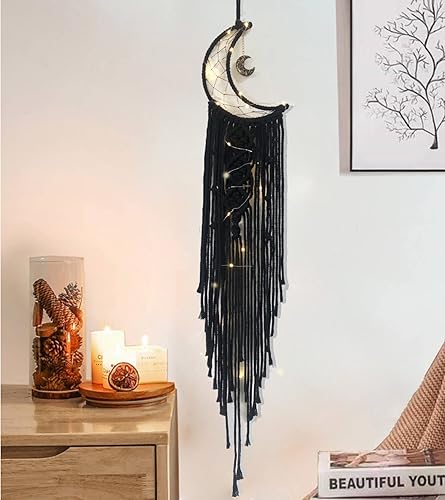 Atrapasueños Atrapasueños de Luna con Luz, Atrapasueños Negro para Niñas y Niños, Decoración de Pared de Dormitorio, Decoración de Navidad