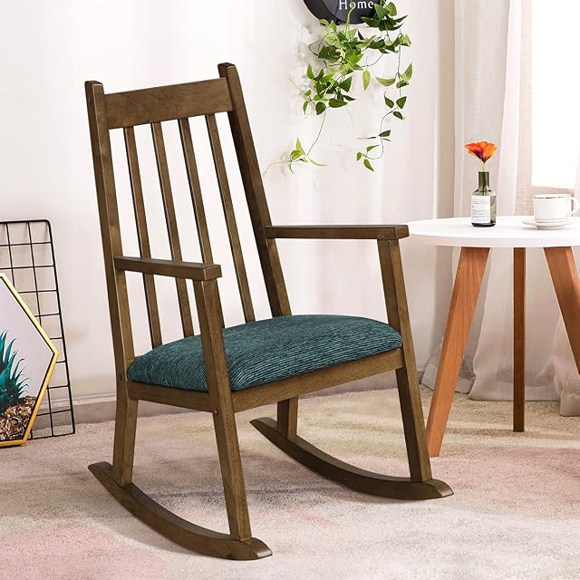 GYMAX Kids Rocking Chair, Wooden Armchair with Soft Cushion, Toddler Rocker Chairs for Nursery Bedroom Living Room, Suitable for 3-10 Years Old (Walnut)