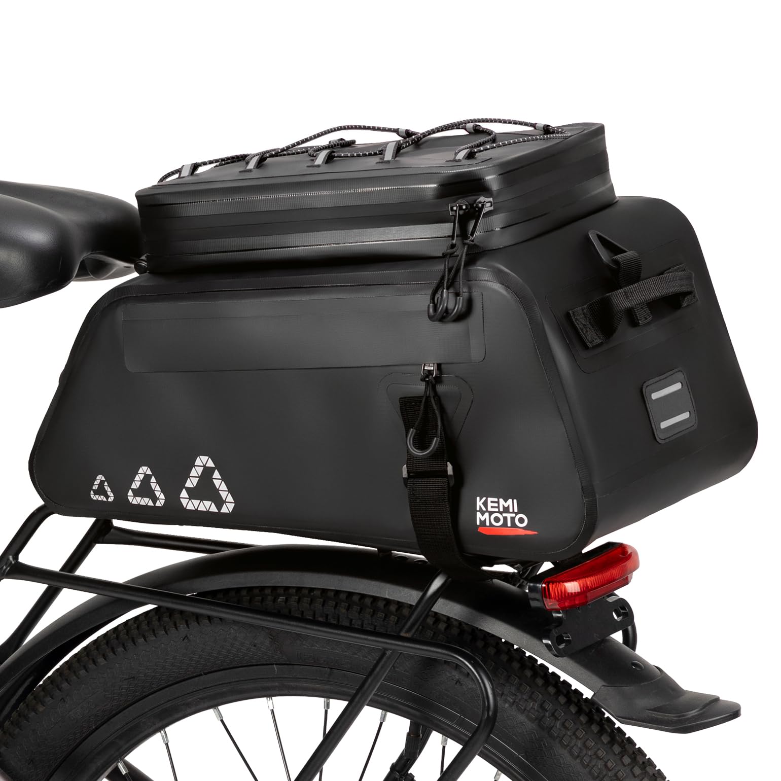 KEMIMOTO 3 in 1 Borsa Bici Posteriore, 13L Borsa per Bicicletta Posteriori Impermeabile con Striscia Riflettente, Borse per Bici con Tracolla e Maniglia per Strada Bike Mountain Bike