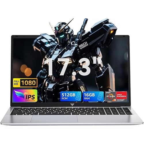 2026 Gaming Laptop,17.3Inch AMD Ryzen 3 4300U (4C/4T, Beat Intel Processor N100,up to 3.7GHz) 16GB DDR4 RAM 512GB SSD Business Computer with Webcam,Type-C,62.7Wh Battery,Numeric KB,Silver