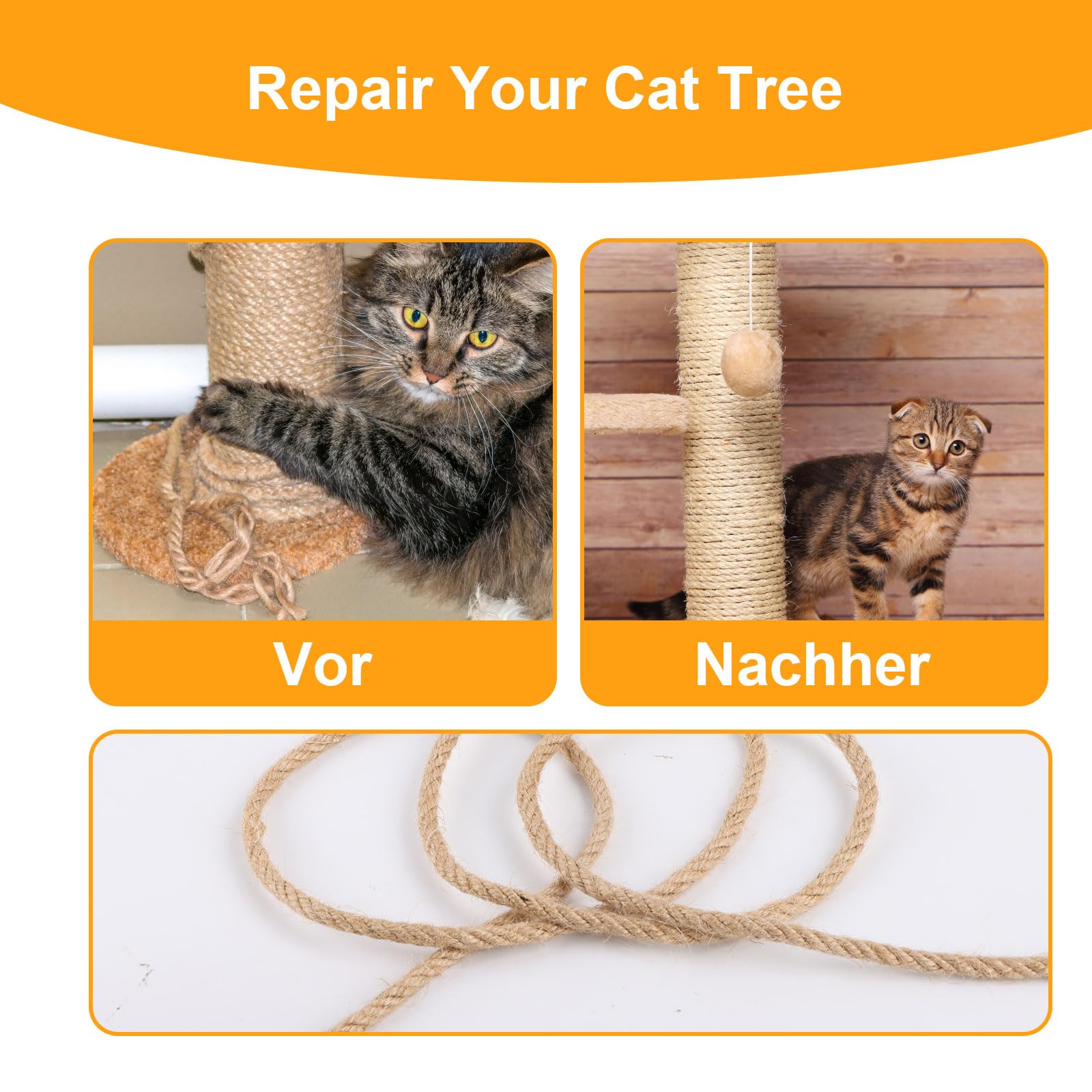 Corda In Sisal Naturale Per Gatti - 50 Metri Per Tiragraffi Fai Da Te | 6mm - Foto 11