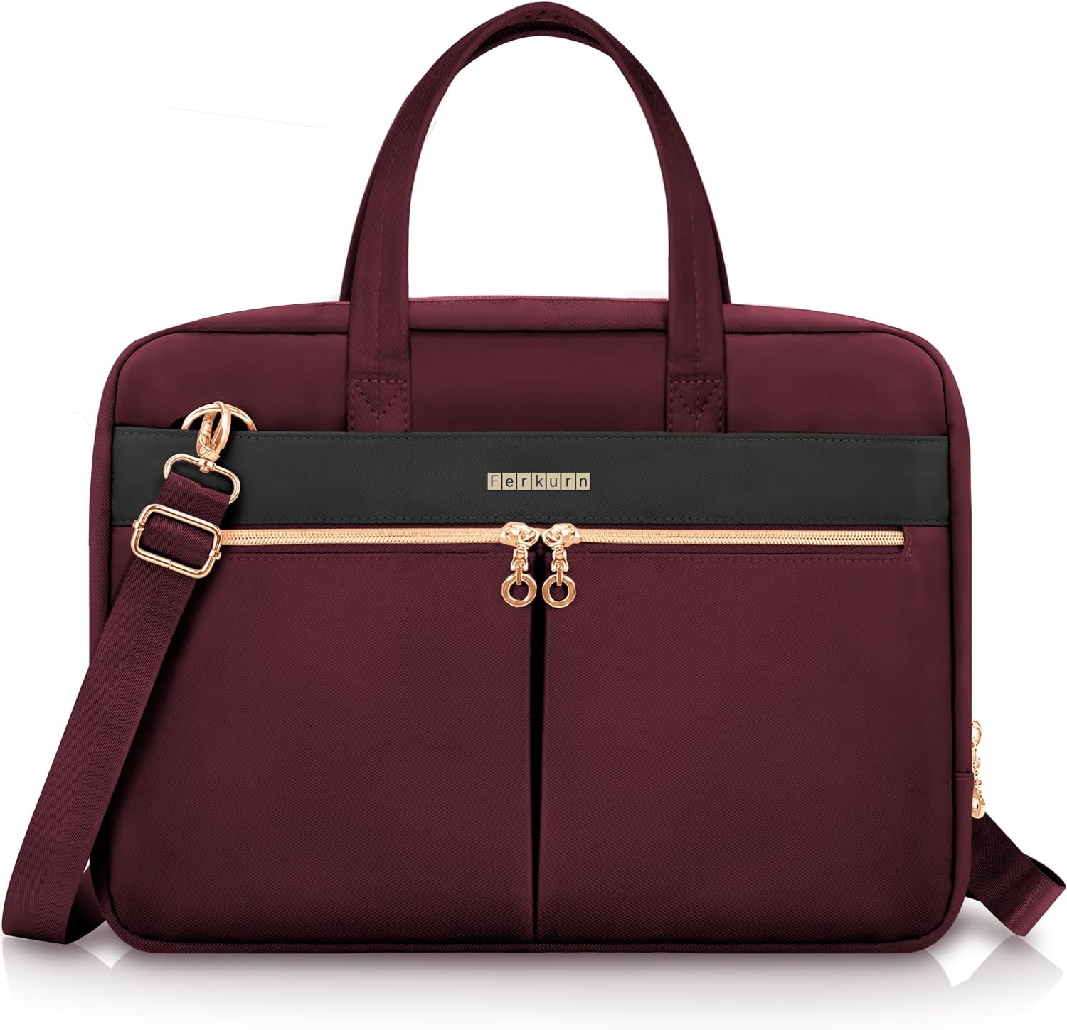 Ferkurn Laptop Bag Case Women Men Computer Bag Compatible with MacBook/HP/LG/Dell, Shoulder Strap Slim Carrying Messenger Briefcase, Wine Red, 17-17.3 Inch