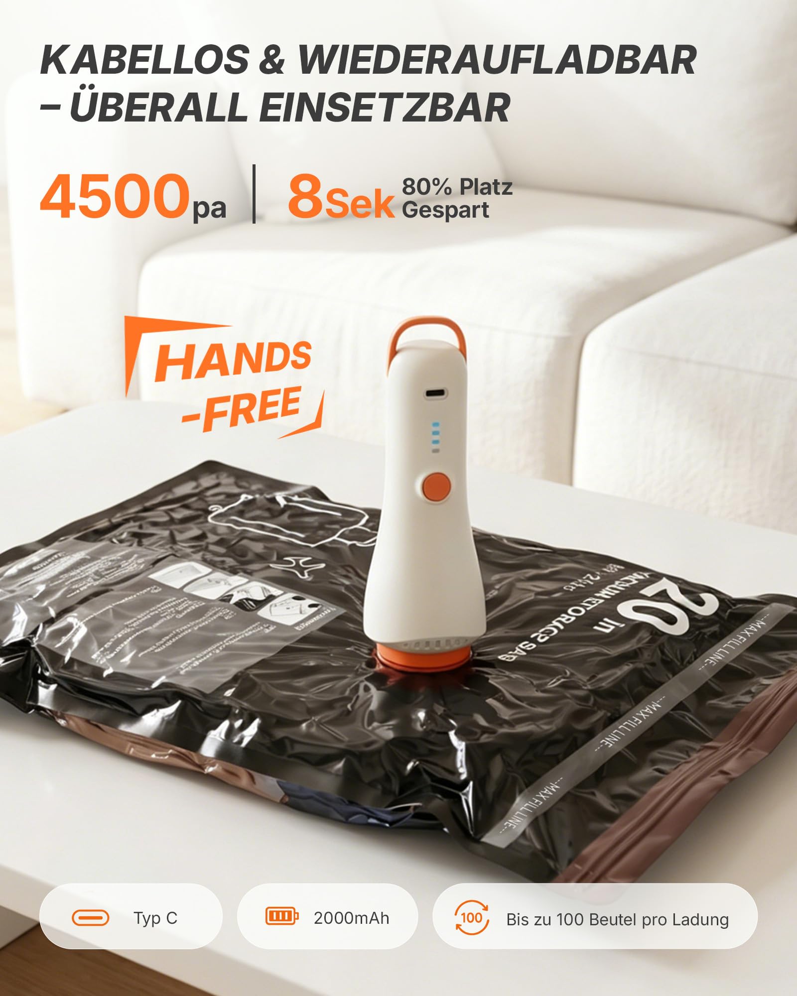 Vakuumbeutel für Kleidung mit kabelloser Vakuumpumpe,Vacuum Bags for Clothing – 15 Beutel (6 * 54x40, 6 * 64x47, 3 * 74x54cm) – Platzsparende Vakuumierbeutel, speziell für Reisen & Kofferorganisation