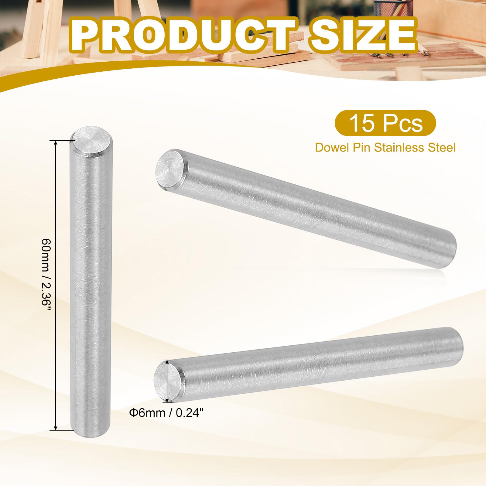 PATIKIL 6mm x 60mm Dowel Pin Stainless Steel - Image 2