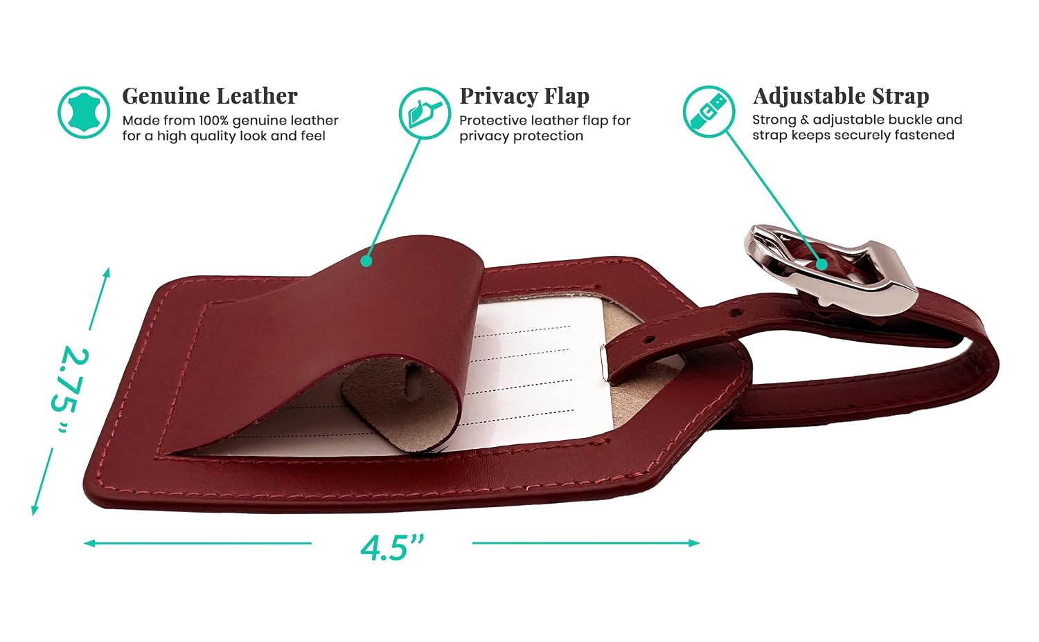 Merlot Genuine Top Grain Leather Luggage Tag image 2