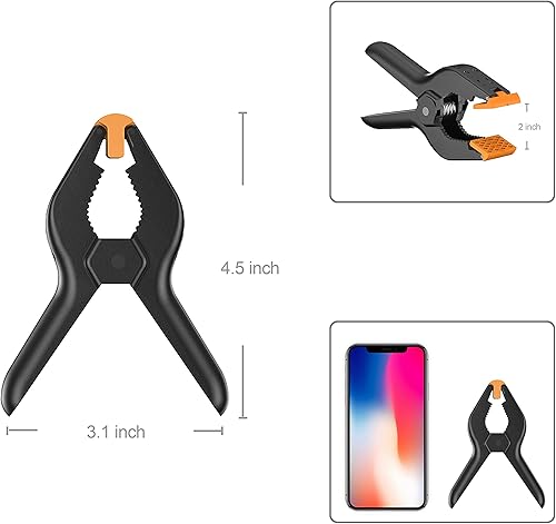 Miniatura 4 de FUDESY Abrazaderas de clips para telón de fondo 14 paquetes, incluyen 4 abrazaderas de resorte resistentes, 6 clips de cortina para telón de fondo,