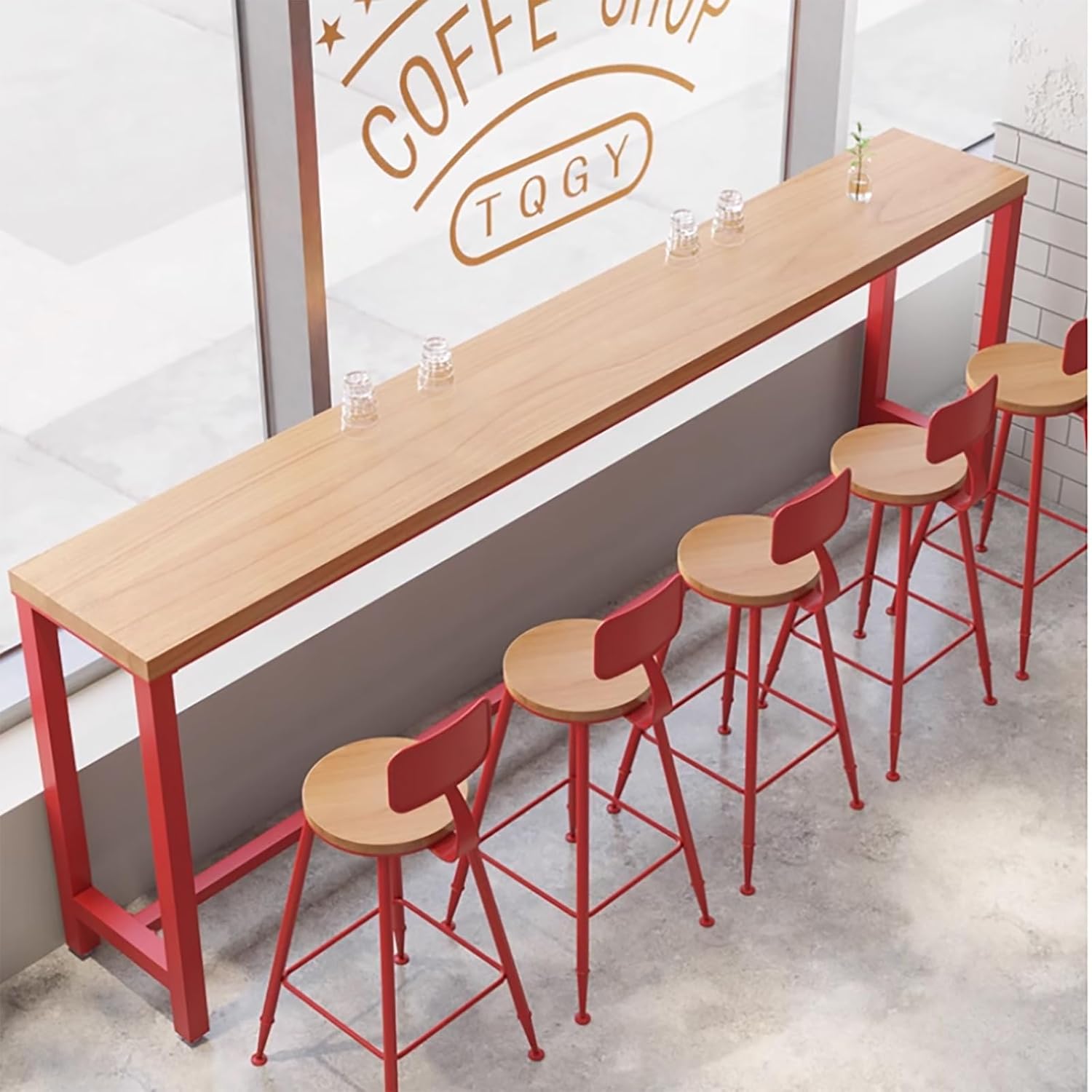 Simple Solid Wood Bar Table Long Table Against The Wall for Home Balcony High Table for Milk Tea Shop and Coffee Shop Table at Counter Height Classic and Versatile Without Stools(Blue)