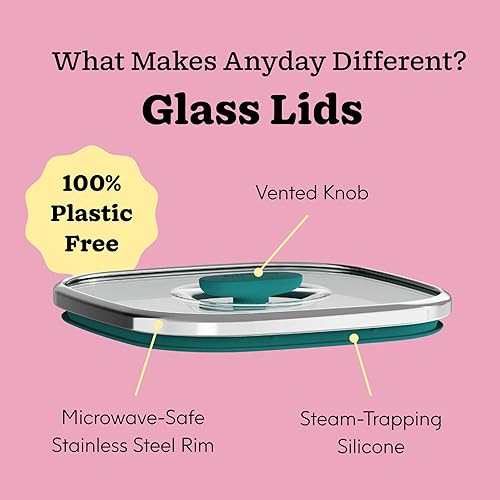Miniatura 5 de Anyday Almacenamiento de alimentos de vidrio cuadrado de 10 tazas con tapa de vidrio | Preparación de comidas y utensilios de cocina para microondas