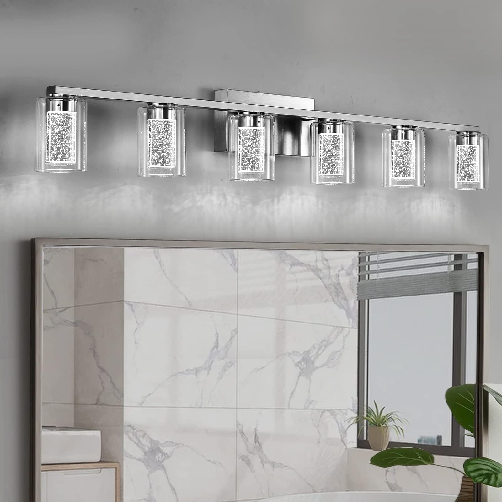 allen + roth Merington 5 Light Brushed Nickel Vanity Light Bar Bathroom ...