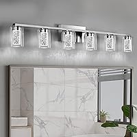Vista 1 de SADENICEL 6 Light Brushed Nickel Bathroom Light Fixtures, LED Vanity Lights Crystal White/Neutral/Warm Bathroom Lights Over Mirror for Bathroom