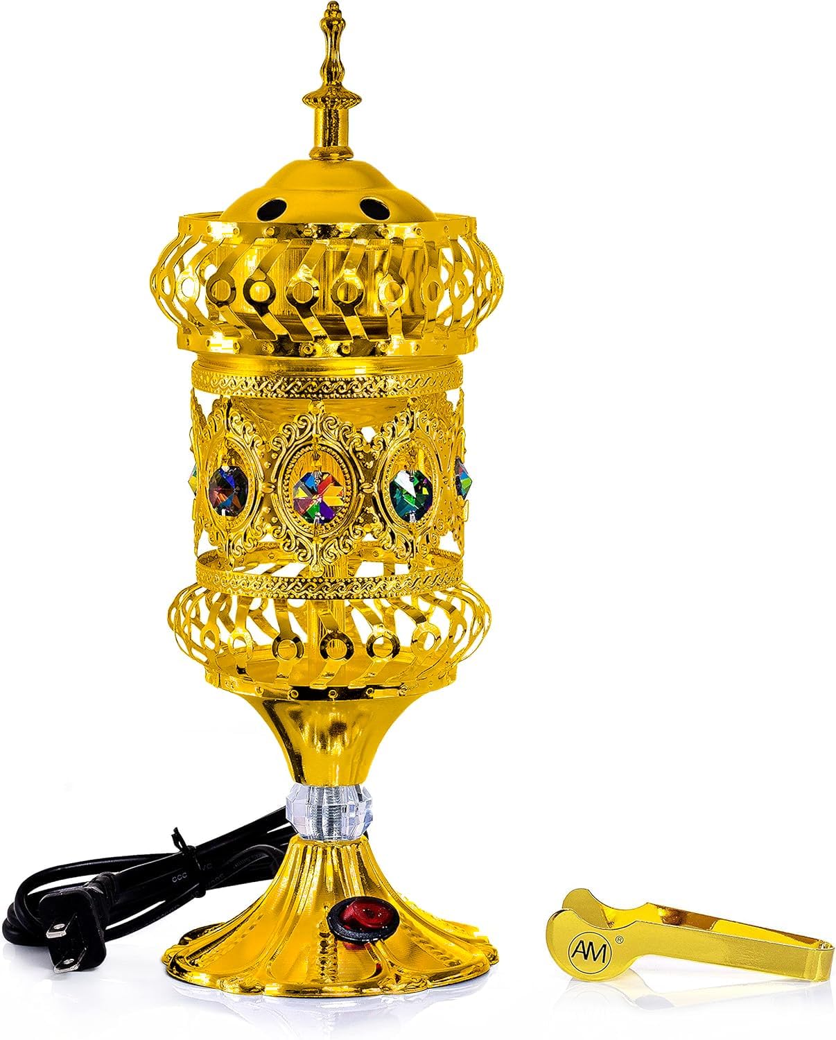 Attar Mist Electric Incense Burner - Oud Frankincense Resin Burner Intricate Carousel Large Mabkhara (Gold)
