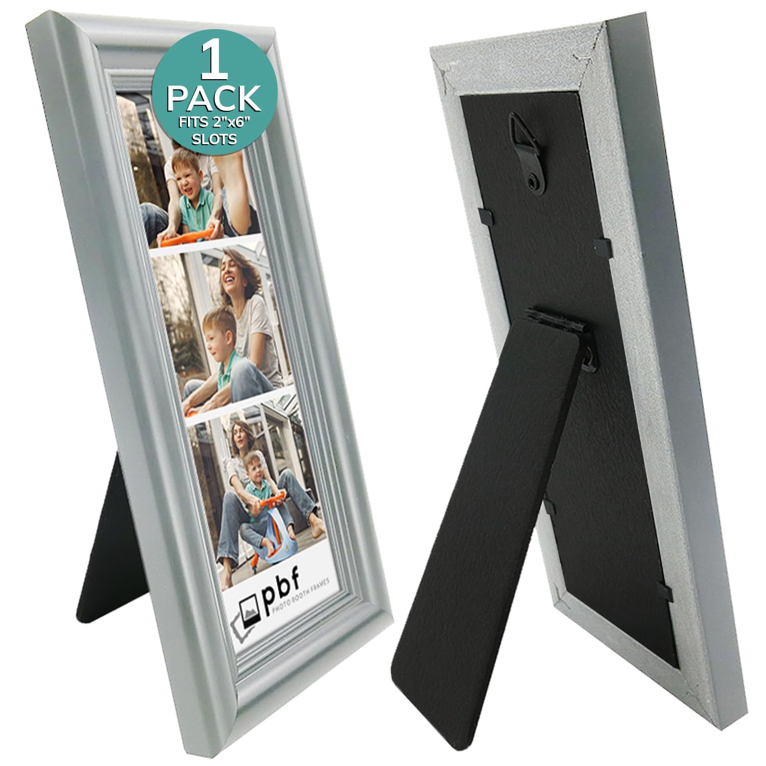 PBF Photo Booth 2x6 Strip Frame With Stand | Premium Designer Photobooth Picture Frame (Silver)