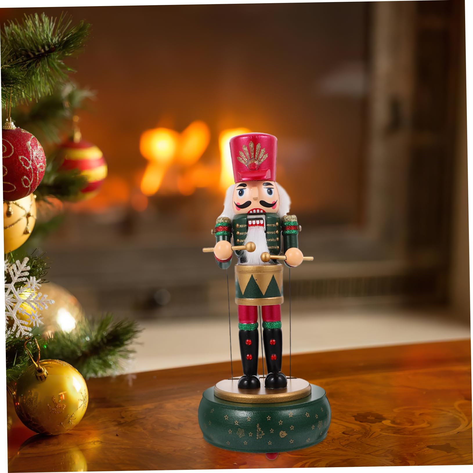 Schiaccianoci di Legno Natalizio con Carillon Musicale Ornamento da Tavolo per Festa di Natale Decorazione di Legno con Movimento delle Mani e Bocca Regalo per Vacanze