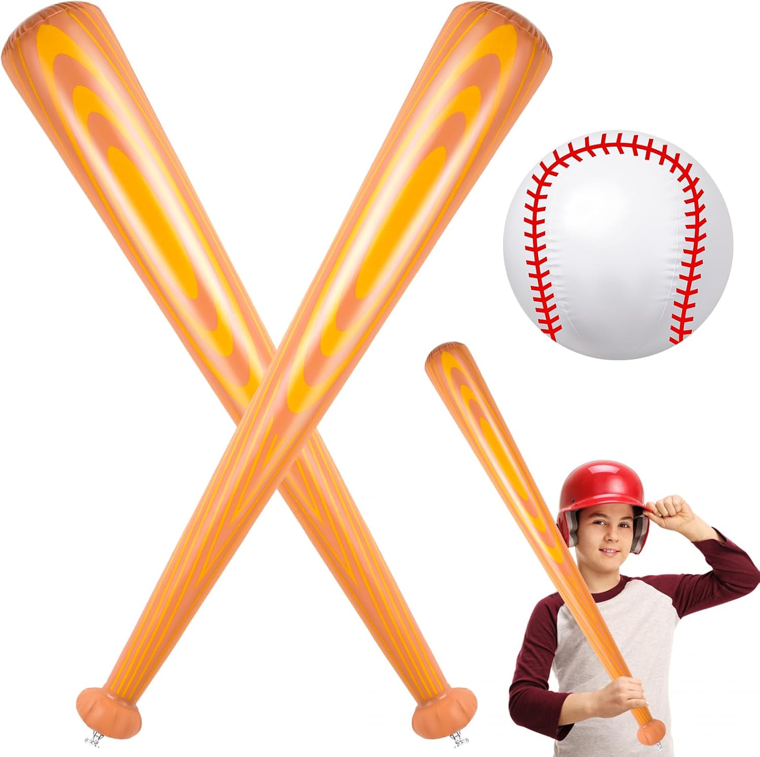 Inflatable Baseball Bat and Ball for Kids, 6Pcs Jumbo Baseball Beach Ball Set Including 4Pcs 40 Inch Baseball Bat Inflates and 2Pcs Beach Ball Baseball for Baseball Party Sports Game