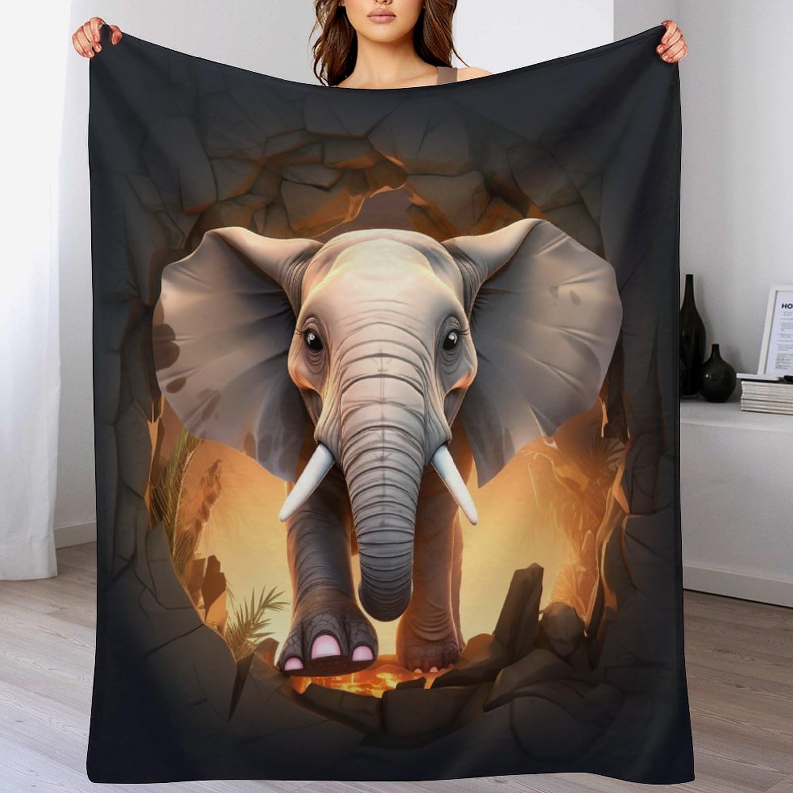 Couverture éléphant plaid flannel enfant garçon adulte jeté de canapé imprimé 100x130