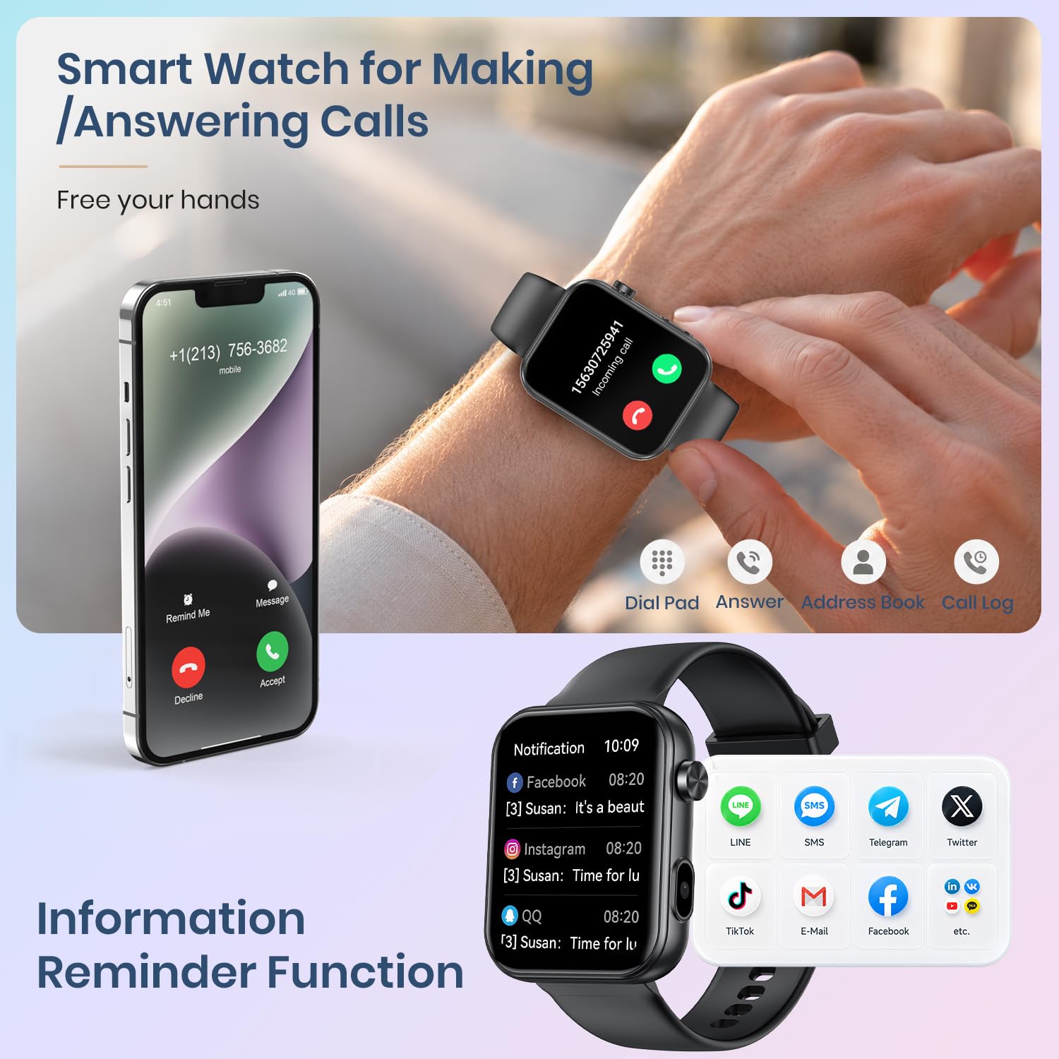 Smartwatch Damen mit Kamera & Video: Smart Watch Frauen 256MB Speicher Armbanduhr 1.91" LCD Touchscreen Schrittzähler Wasserdicht Bluetooth Telefonfunktion Herzfrequenz Schlaf Fitnessuhr 105 Sportmodi