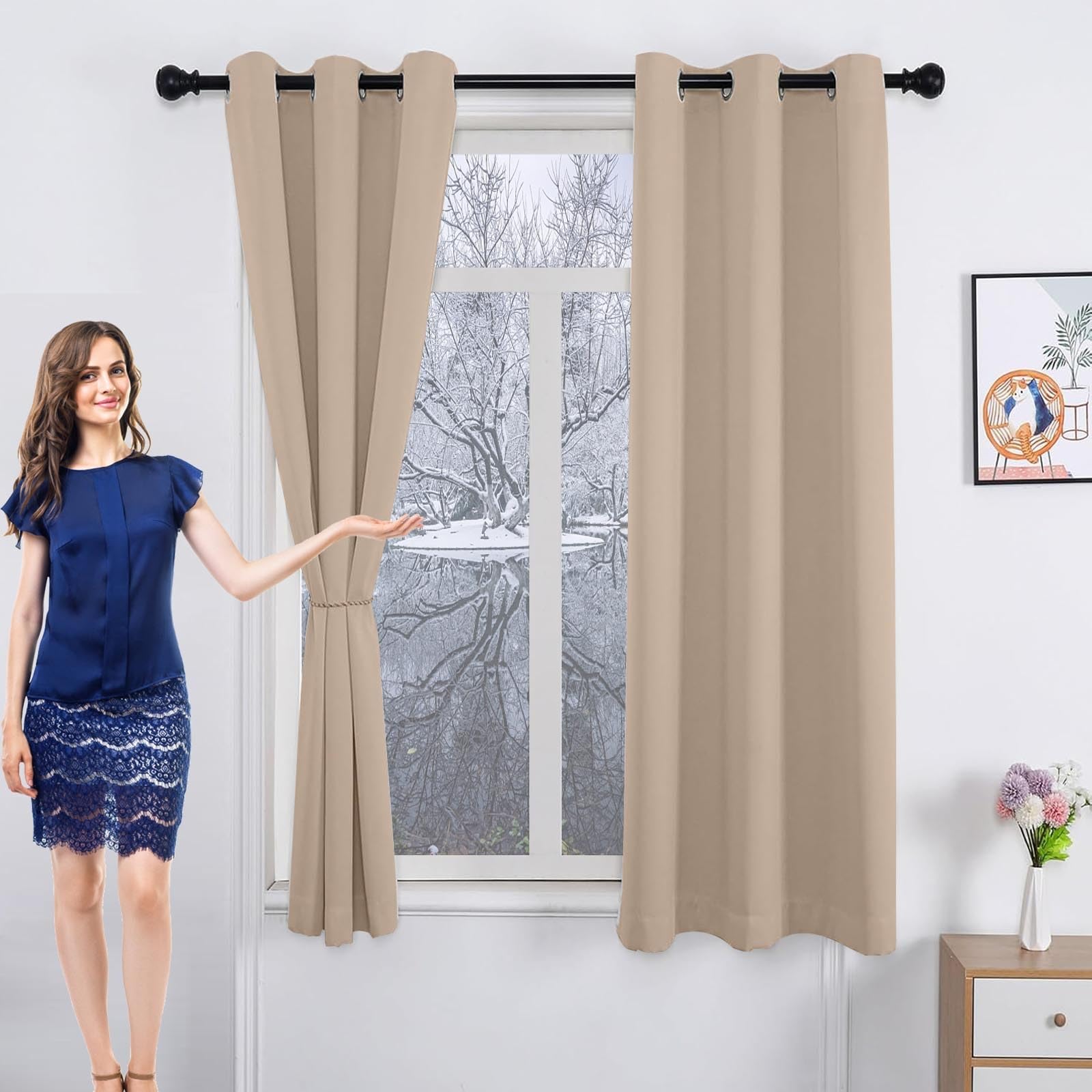 GAIFNAG Cortinas Salon Moderna 200 x 240 cm Frio y Calor Opacas 100%, Termicas Aislantes Frio y Calor Cortinas Dormiotorio Cortinas Opacas para Fiesta, Telón de Fondo, Caqui