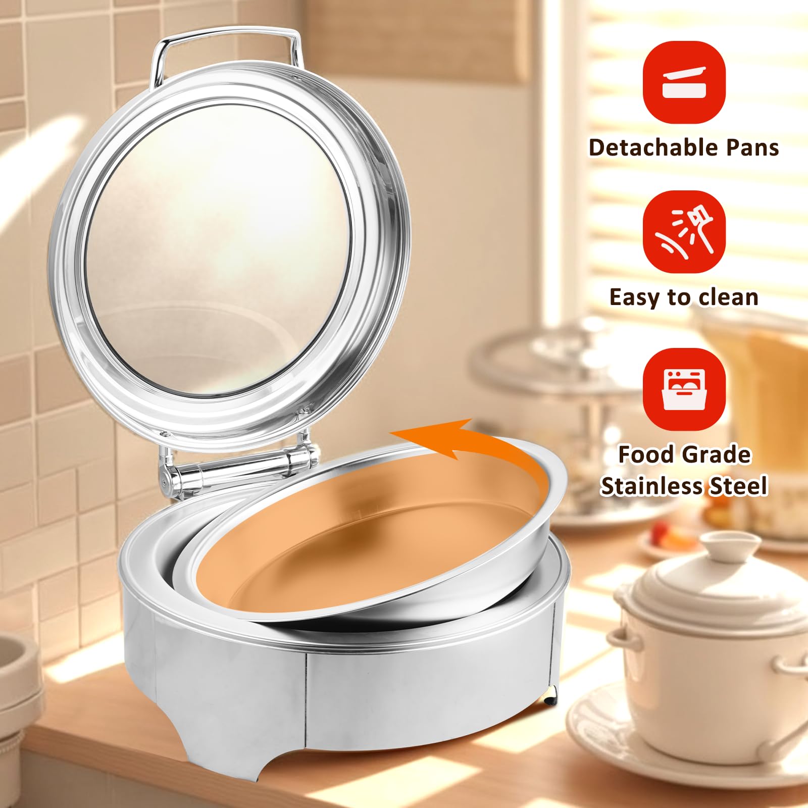 YUCHENGTECH Elektrischer Buffetwärmer 6L | Edelstahl | Temperaturregelung 35-85°C | Mit Glasdeckel