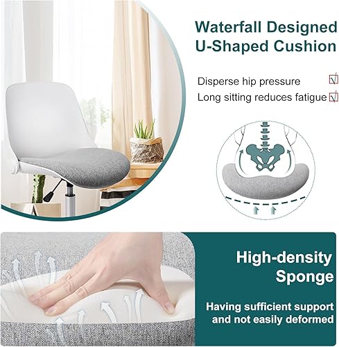 Miniatura 4 de CLATINA Silla de escritorio plegable contorneada para oficina con respaldo moderno, giratorio, con ruedas, ajustable, color blancogris (paquete de 2)