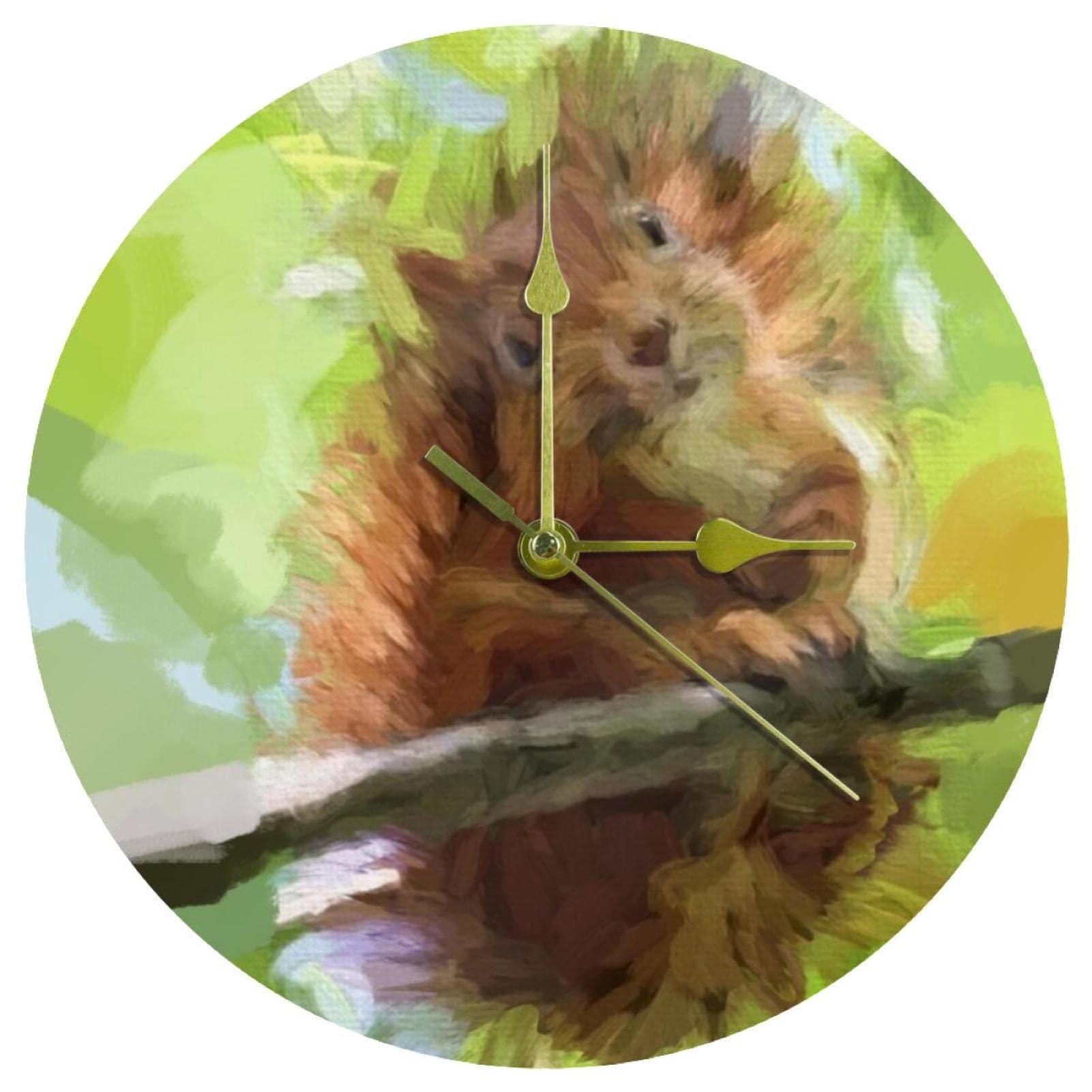 Horloge murale ronde décorative écureuil pour bureau, maison et école