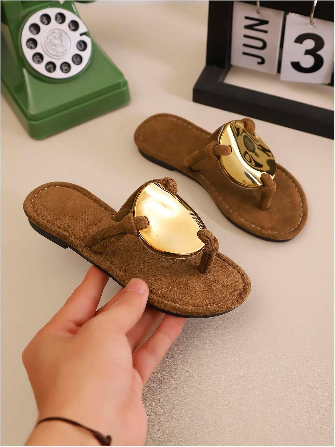 GORGLITTER Girl's Thong Sandals Summer Beach Vacation Slides Metal Open Toe Slip on Cute Flat Sandals