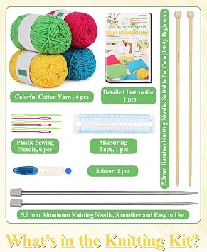 Aeelike Knitting Kit for Beginner Adult, Easy Dishcloth Knit Set, Color A
