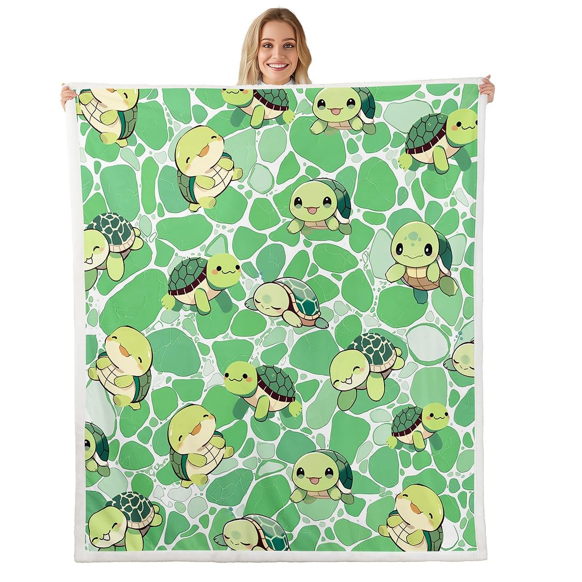 Feelingyou Green Cartoon Sea Turtle Fleece Blanket,Lovely Tortoise Ocean Animal Graffiti Plush Blanket For Kids,Lovely Room Decor,Geometric Circle Stone Marble Print Flannel Blanket,Twin 60"X80"