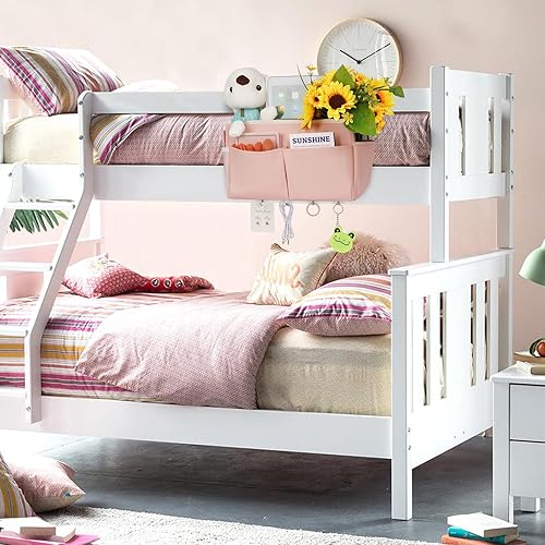 Miniatura 4 de Retyion Bolsa de almacenamiento para mesita de noche con 4 ganchos, organizador colgante multifunción para cabeceros, literas, cama de hospital