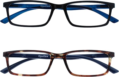 Miniatura 8 de OPULIZE Blu 2 Pack Blue Light Blocking Reading Glasses Black Blue Computer Gaming Anti Glare Mens Womens
