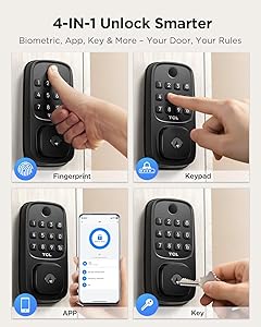 TCL Smart Lock D1, Fingerprint Keyless Entry Front Smart Door Lock, Wi-Fi Keypad Deadbolt, Works with Alexa, Easy Installation, Remote Control, Auto-Lock(Black)