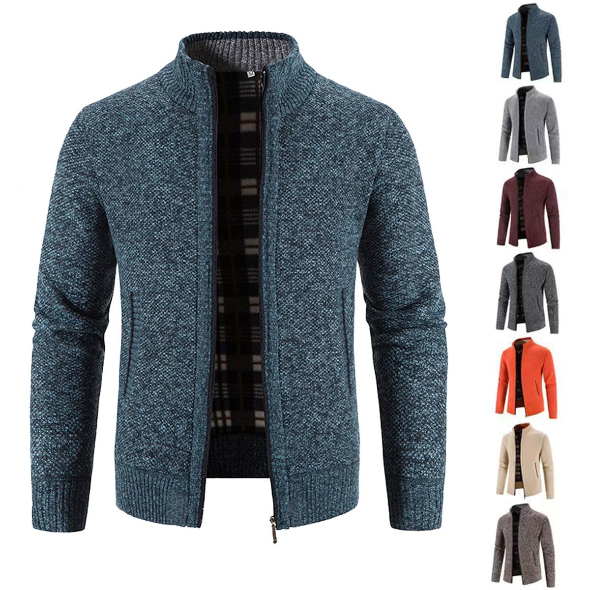 Cárdigan de Hombre con Cremallera, cárdigan cálido Informal con Cuello Alto, suéter Grueso, cárdigan de Abrigo de Invierno con Cremallera, Chaqueta de Invierno de Estilo Urbano (XXL,Blau)