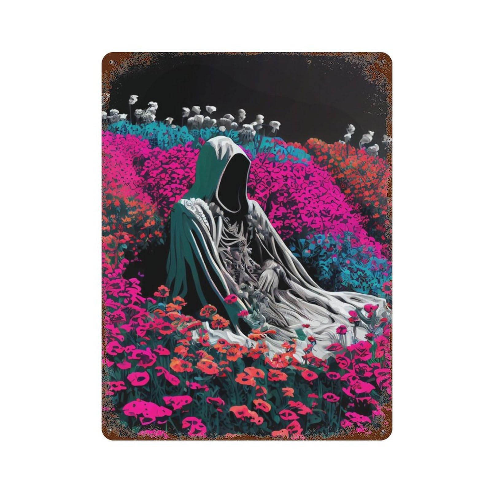 Garage Style Resting Reaper Rustic Tin Plaque 15.7"x11.8", Classic Wall Plaque for Bar And Workshop