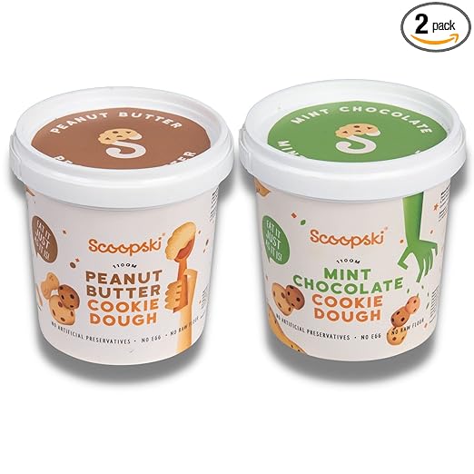 Scoopski Edible Cookie Dough Peanut Butter & Mint Chocolate, | 4 Ways to Eat - Eat Raw, Dunk It, Bake Into Cookies, Top It Over Dessert | No Raw Flour, No Artificial Preservatives (Combo of 2, 220 g)