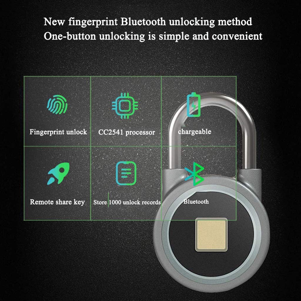 Lucchetto con Impronte Digitali, Lucchetto Bluetooth, App, Impermeabile IP65, Lucchetto con Biometrico Senza Chiave Adatto per Palestra, Sport, Scuola, Armadietto, Garage e Deposito (Color : B)