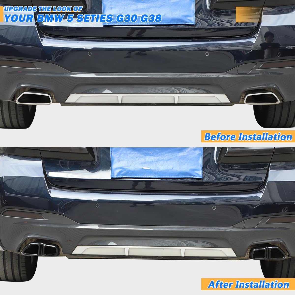 Stainless Steel Exterior Accessories Exhaust Muffler Tail Pipe Trim Cover 2pcs Compatible with BMW 5 Series G30 G38 2018-2023 Car Pipe Throat Exhaust Outputs Tail Frame Trim Cover (Black)