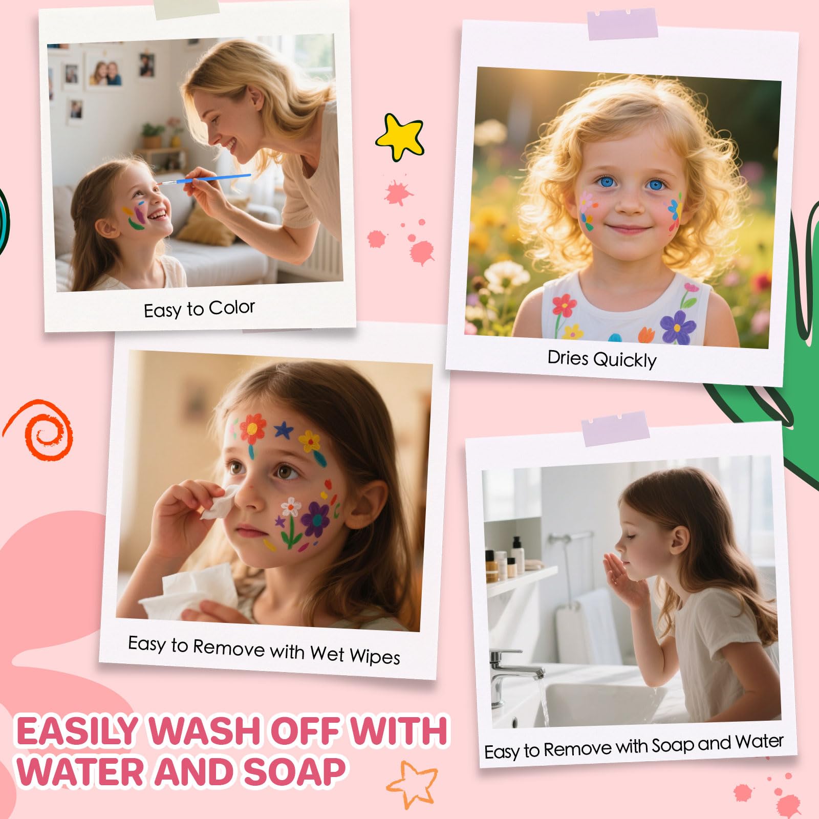 VILLTAKE Truccabimbi, 12 colori body painting, Trucchi Truccabimbi, colori per pancia gravidanza, atossici, lavabili, Ideale per trucco bambina, Pancia Gravidanza, Cosplay (24 colori)