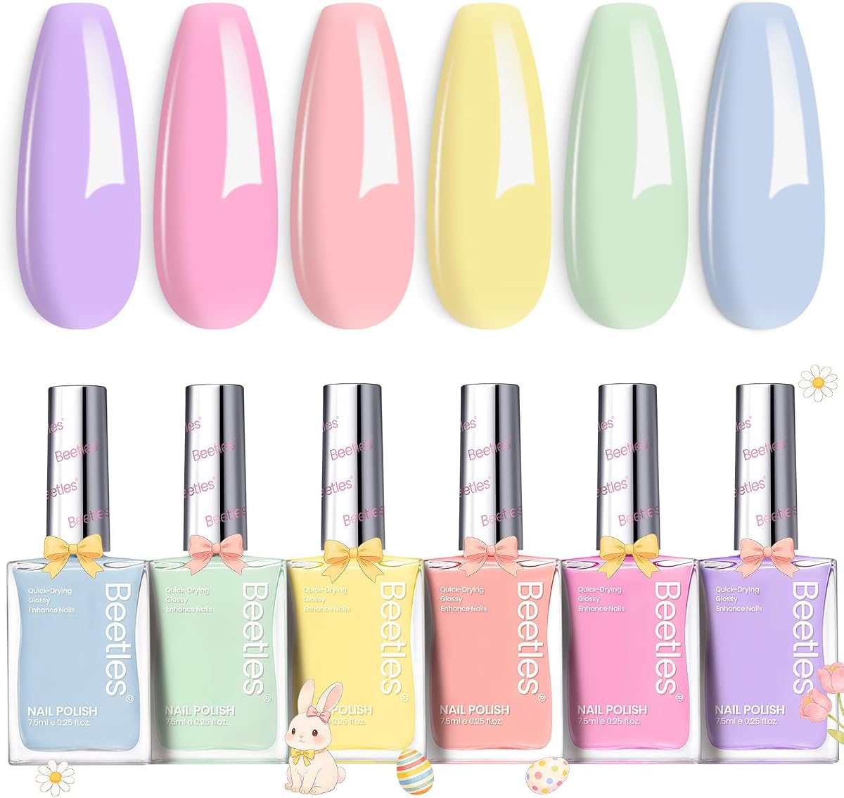 Beetles Pastel Nail Polish Set -6 Colors Pink Blue Yellow Nude Pink Purple | Nail Polish Set Quick Dry Finger DIY Air Dry Nail Art Salon Home Pastel Reverie Gift for Women