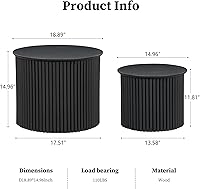 Vista 2 de AVZEAR Juego de 2 mesas de centro redondas anidables, mesa de centro pequeña acanalada, mesa lateral circular, mesas anidables de madera