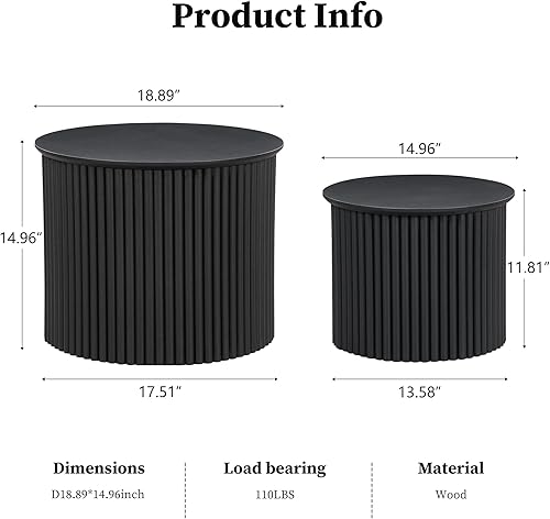 Miniatura 53 de AVZEAR Juego de 2 mesas de centro redondas anidables, mesa auxiliar moderna de granja, mesas anidables de madera natural, mesa auxiliar bohemia para