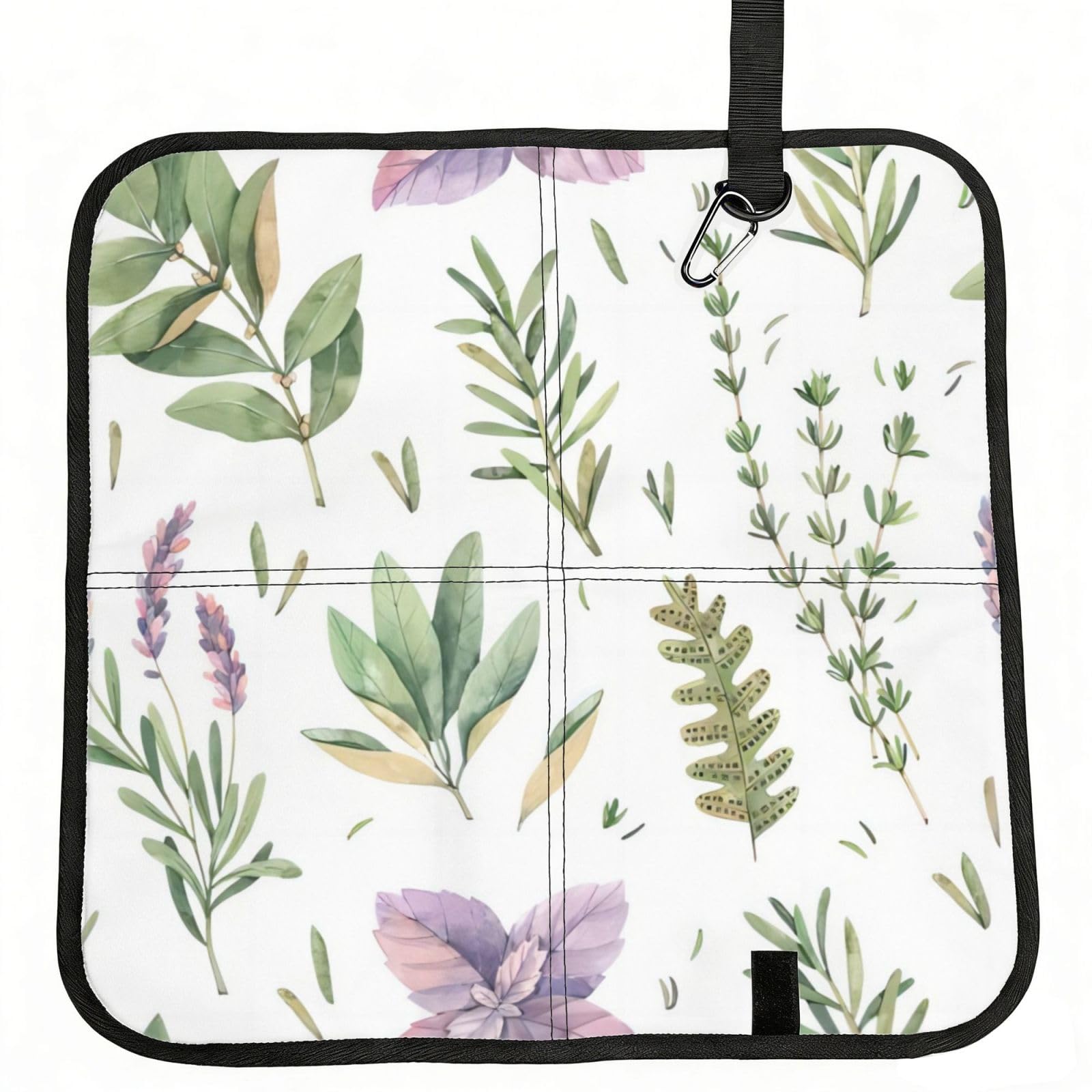 MROWYC Green Flower Herb Sage Leaves and Branches Printed Foldable Seat Cushion - Portable with Carabiner, for Stadium, Camping, Hiking