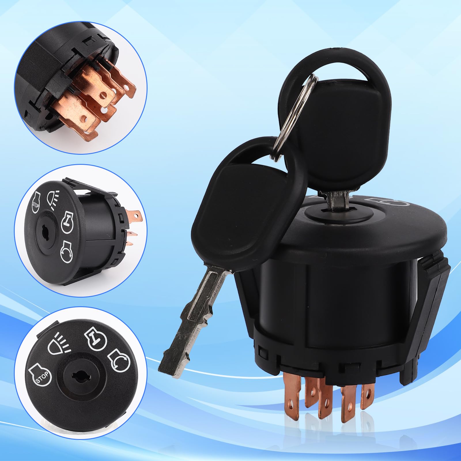 Interrupteur Allumage Démarreur Tondeuse à Gazon avec Clé 7 Bornes pour Husqvarna Sears Craftsman John Deere, 4 Positions Interrupteur Allumage Démarreur Compatible avec 175566 175442 GY20074
