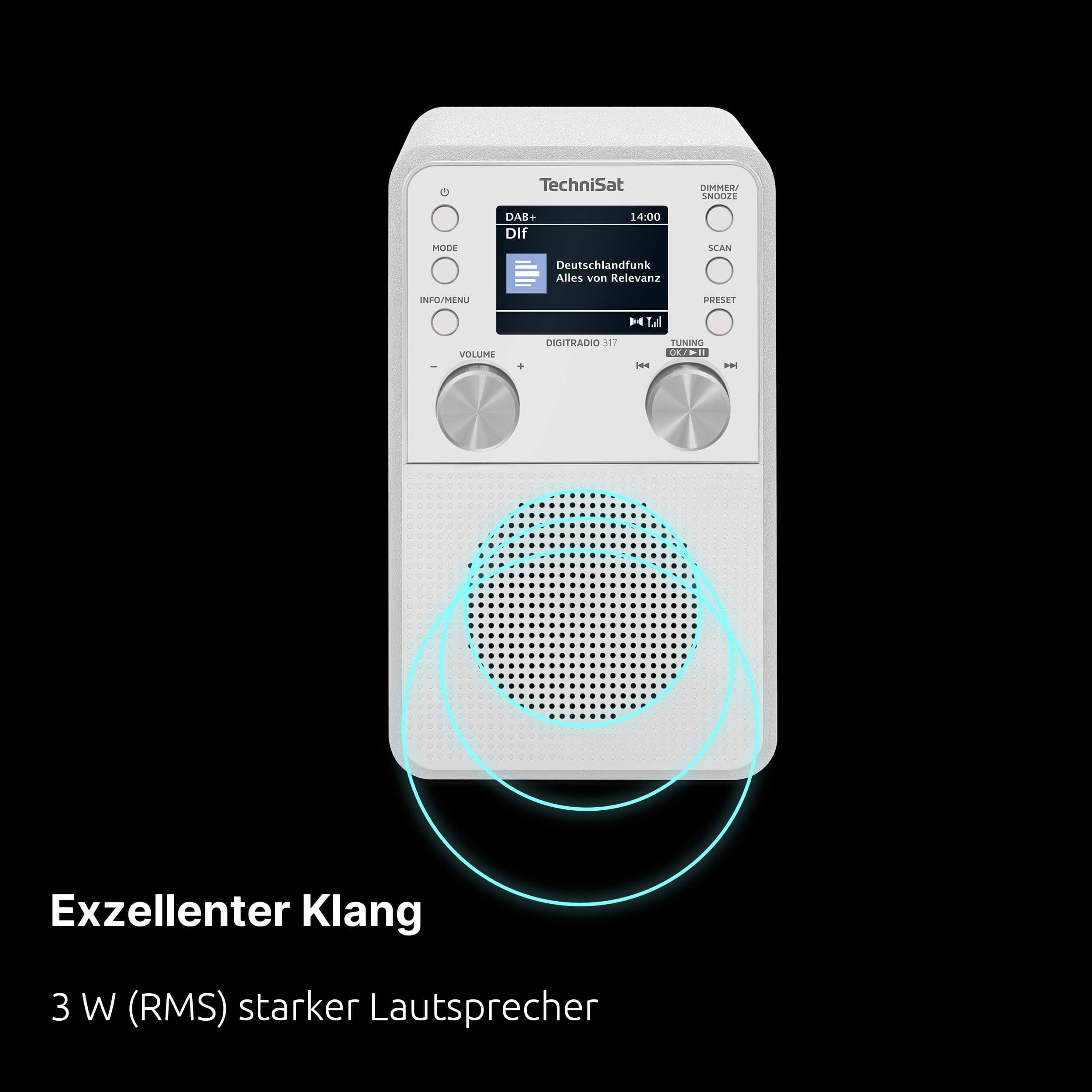 TechniSat DIGITRADIO 317 - Vertikales DAB+ UKW Radio mit Bluetooth Audiostreaming, Radiowecker, Sleeptimer, 2,4 Zoll Farbdisplay, 3 Watt, weiß