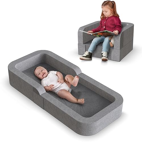 Derson Cama de viaje para niños pequeños, camas de viaje portátiles, cuna plegable de espuma suave con funda lavable, sofá cama convertible 2 en 1