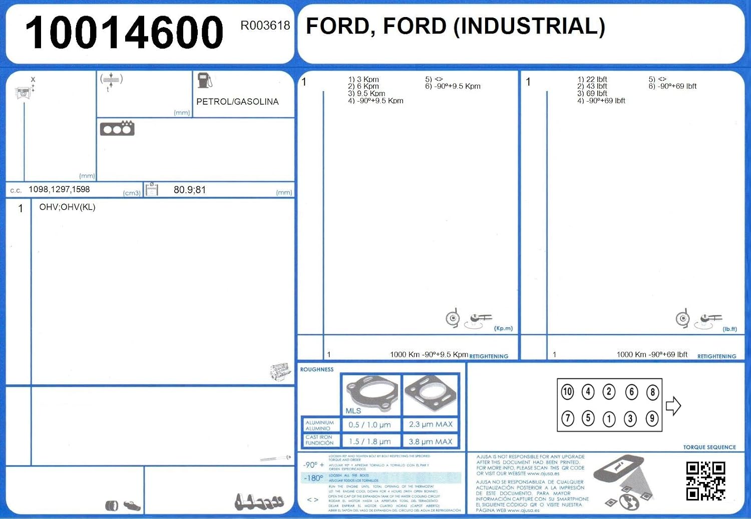 Ajusa 10014600 Gasket cylinder head