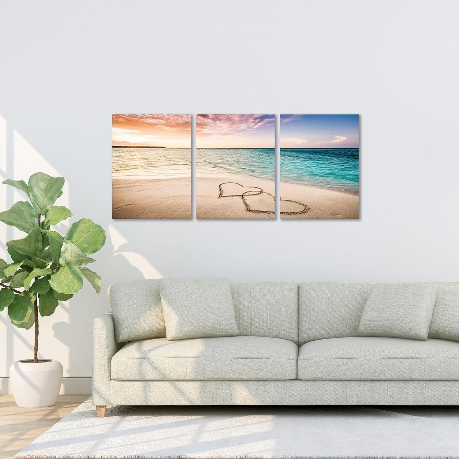 daktenn 3 Piece Beach Wall Art Sunset Pictures Wall Decor Ocean Wall Decor Ocean Beach Sunset Canvas Wall Art Sunset Landscape Painting 18"x24"x3 Panels